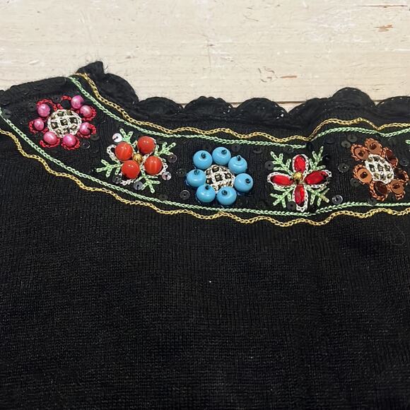 Berek Vintage Knit Floral Beaded Bolero Cardigan Cropped Women’s Large Black - Picture 12 of 16